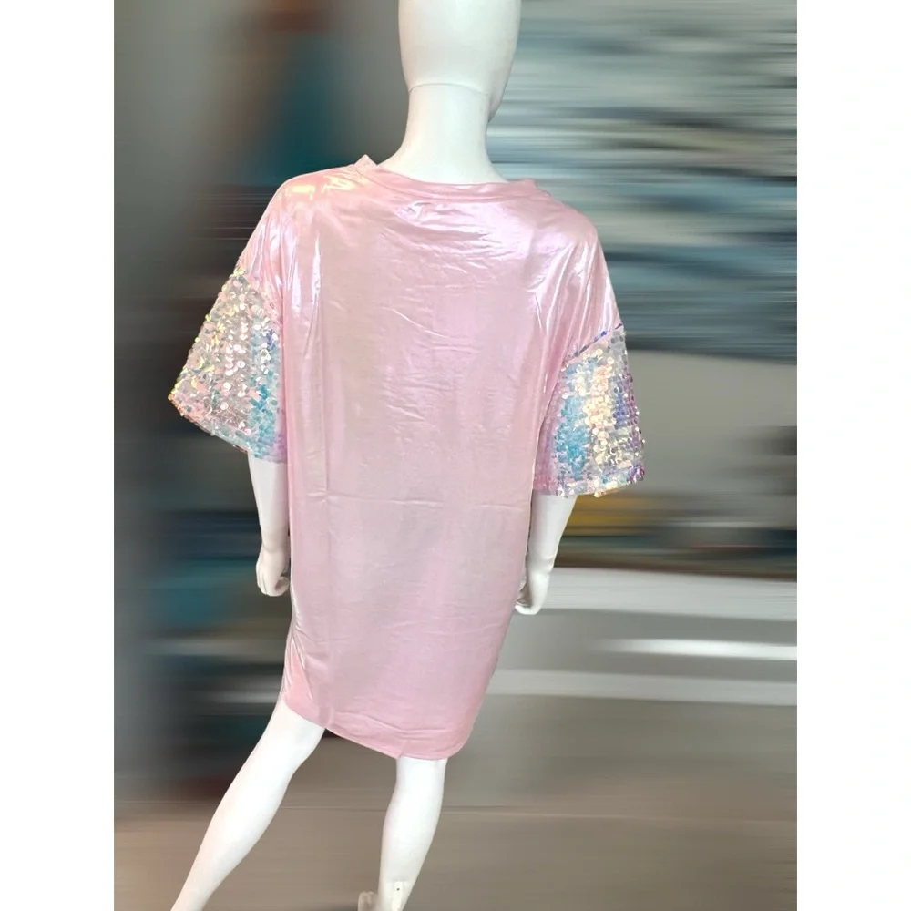 FANTASTIC FAWN Metallic pink Disco Party dress sz S M L - Picture 6 of 7